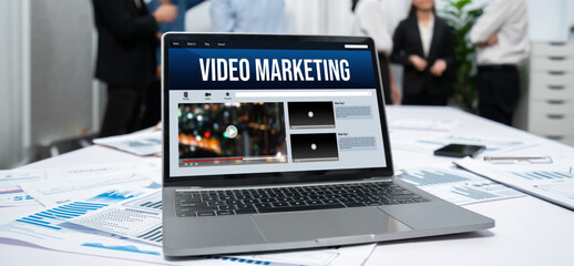 Aufkleber - Video Marketing Concept on Laptop Screen. Video Marketing Advertising Business on Social Media and brisk Internet Network Technology Concept