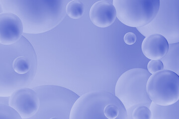 Fototapete - Modern abstract art background with violet spheres as blank frame for text and soft focus in tranquil background setting for decor. Copy space. 3D rendering. Fluid and calm abstract pattern.