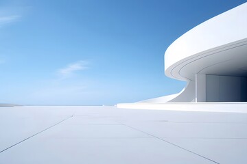 Fototapete - 青い空の背景に白い抽象的な現代建築のミニマリストデザインが特徴