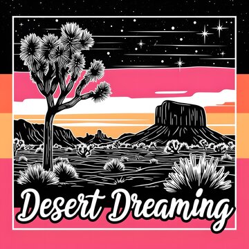 Desert dreaming adventure. Mountain graphics print artwork. Feel the sunset design. Cactus wild. Desert vibes t-shirt design. Desert dreaming text in bold t-shirt design