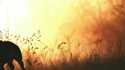 Poster - A pig in a sunny meadow at dusk, ideal for rural scenes or farm-themed projects