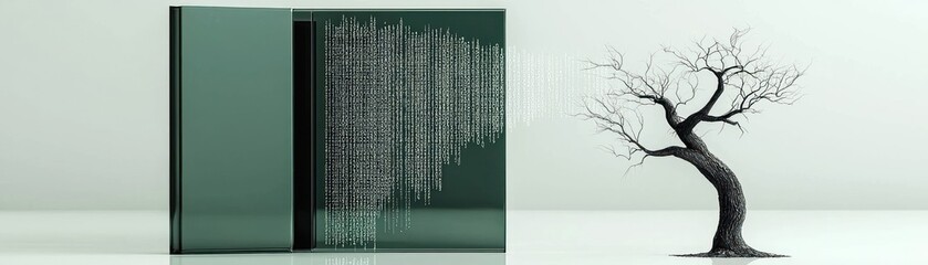 Poster - A digital data flow streams from container towards a bare tree