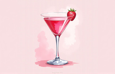 Aufkleber - stylized watercolor illustration pink martini features recipe soft pink background perfect design