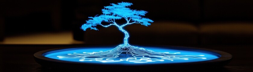 Poster - A glowing blue digital tree representing technology and innovation