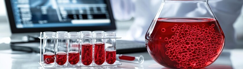 Poster - A Laboratory Setting Featuring Liquid Samples And Scientific Equipment