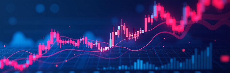 Poster - blue pink neon colors used generative ai illustrating financial meltdown stock market chart