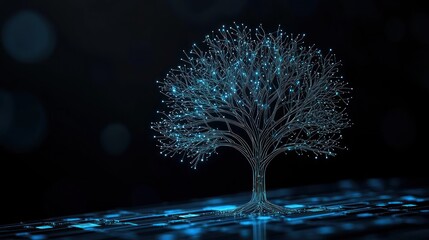 Poster - Digital Tree With Glowing Dots Representing Technology Growth