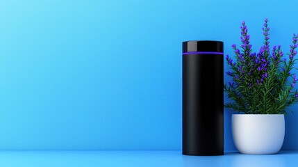 Poster - A modern smart home speaker near a lavender filled plant