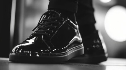Aufkleber - A pair of black and white shoes on a plain background