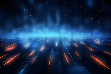 Aufkleber - 青とオレンジ色の光の抽象的な技術背景未来的なネットワーク接続とデジタルデータと人工知能の概念の背景