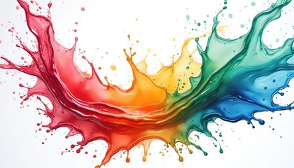 Poster - Vibrant colorful splash against white background. Dynamic fluid art illustration in red orange green blue hues, representing energy movement. Artistic design for banner ads background.