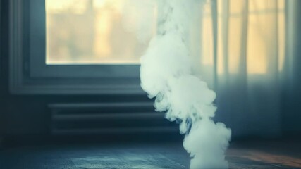 Poster - A room with a window and steam rising from below