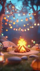 Poster - Cozy vertical video of campfire celebration with glowing lanterns, perfect for smartphone wallpaper or festive campaign background.