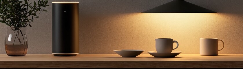 Aufkleber - A contemporary interior scene showcasing smart technology and decorative items