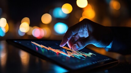 Poster - A person analyzing financial data using a digital tablet computer