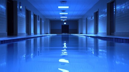 Aufkleber - Long Narrow Blue Lit Pool Inside Of A Building