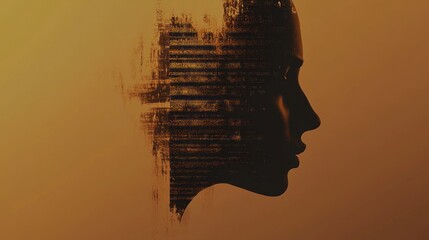 Poster - A profile portrait of a face with digital abstract effects