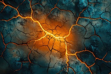 Wall Mural - cracked earth with glowing orange lava filling the fissures, a dramatic and fiery scene.