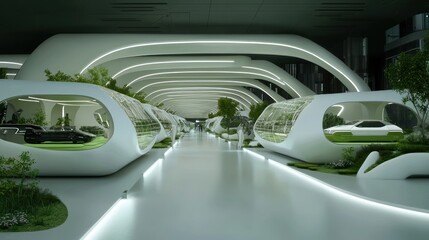 Poster - Futuristic architectural design showcases modern transportation and green spaces