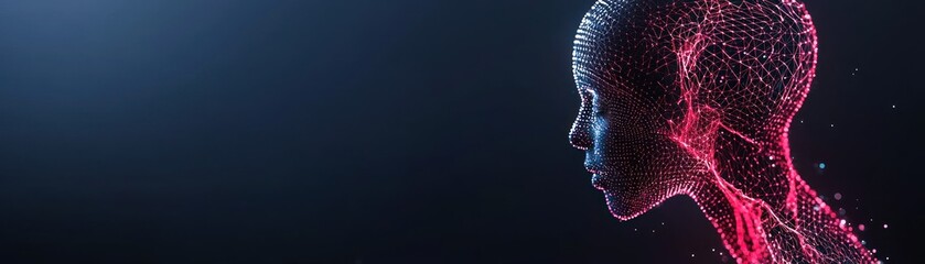 Poster - A glowing digital network forms the profile of a human head