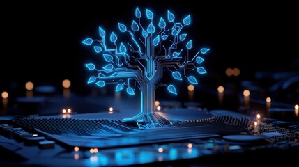 Poster - A vibrant electronic circuit tree glows brilliantly against a dark backdrop