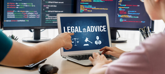 Poster - Smart legal advice website for people searching for brisk law knowledge in digital device screen providing law advice and legal information