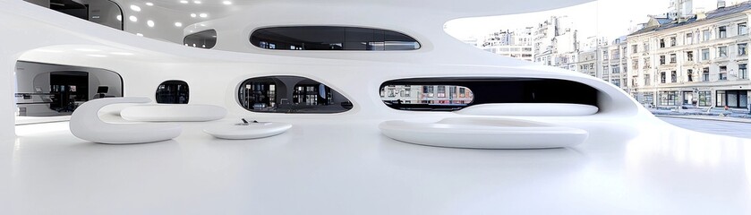 Poster - A modern sleek building interior with white furniture and architecture