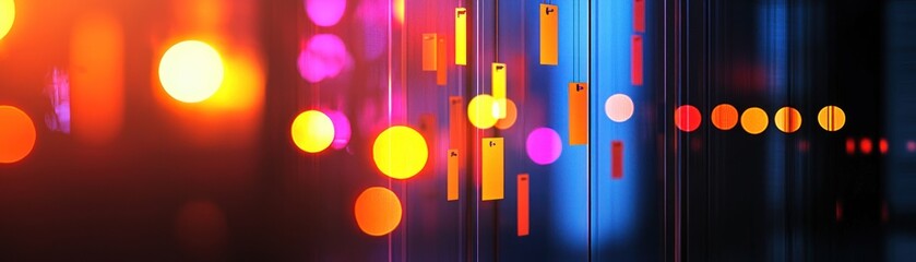 Poster - Colorful abstract artwork featuring suspended rectangular and circular forms