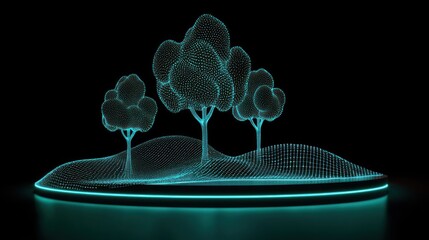 Poster - A digital illustration of three trees on a glowing platform