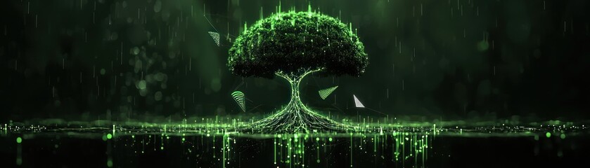Poster - A Glowing Digital Tree With Connected Roots and Branches