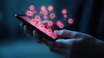 Aufkleber - A mobile phone displaying digital viruses with a user interaction