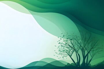 Aufkleber - 白と緑の背景にシルエットの木がある抽象的な風景のイラスト