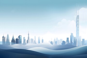 Aufkleber - 青色の背景にシルエットの高層ビルが並ぶ都市景観のベクトルイラストレーション