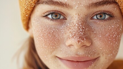 Poster - A beautiful young womans face covered in snow