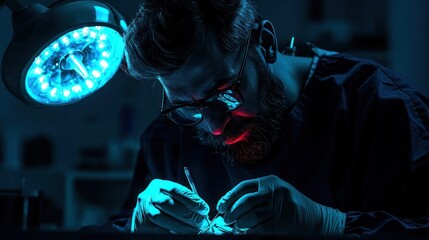 Poster - A bearded medical professional is performing a surgical procedure