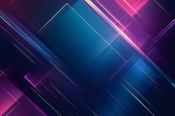 Poster - 青とピンクのネオンラインの抽象的な幾何学的パターン背景 未来的なデジタルアートデザインとグラフィック要素 テクノロジースタイル