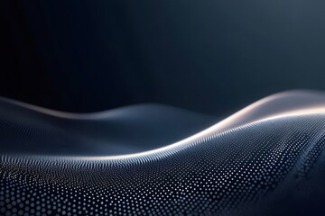 Poster - 抽象的な青と白の粒子の波が滑らかな表面に浮かび上がり、デジタル テクスチャの未来的な技術背景を表現