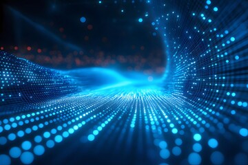 Aufkleber - 青色発光ドットの抽象的な背景とテクノロジー波形効果 未来的なデジタルネットワーク接続とデータ視覚化