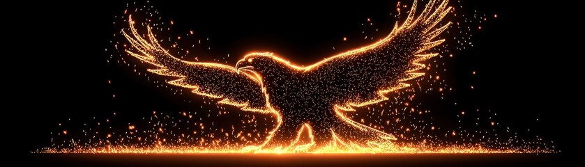 Poster - A stylized glowing bird with outstretched wings on a dark background