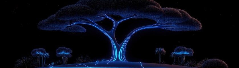 Poster - An artistic rendering of a glowing futuristic tree at night