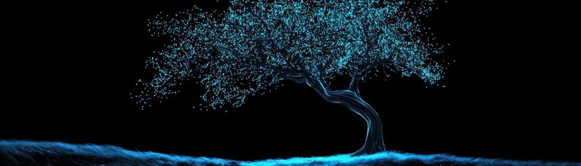 Poster - A glowing digital representation of a solitary tree in the dark