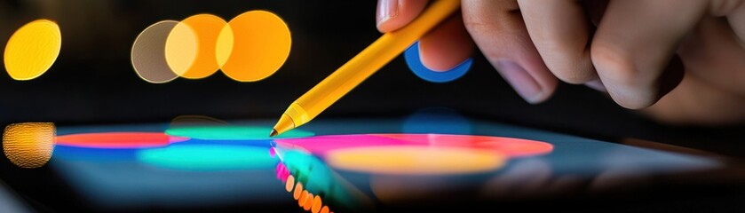 Poster - A hand uses a yellow stylus on a vibrant digital screen