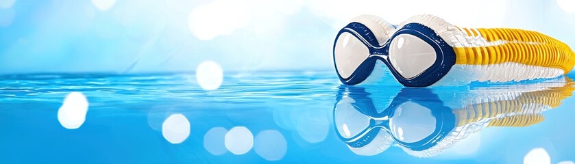 Aufkleber - Swimming goggles floating on a reflective surface with blue water