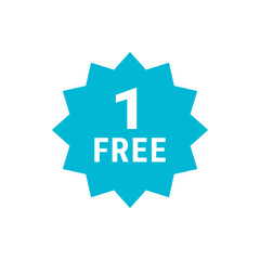Poster - Illustration of a turquoise starburst shape with the text one free in white color in the center element
