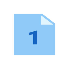 Poster - Illustration of a light blue document with a folded corner and the number one in a darker blue color in the center