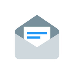 Poster - Illustration of an open envelope with a white letter inside and two blue lines representing text content