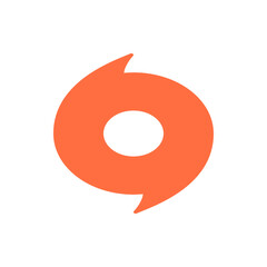 Poster - An orange rounded shape with two arrow like points and a circular cut out in the center of the shape