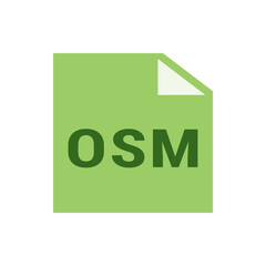 Poster - Illustration of a green file with a folded corner and the green letters osm displayed prominently on it