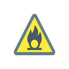 Poster - Warning sign depicting a flame inside a yellow triangle with a gray border indicating fire hazard danger