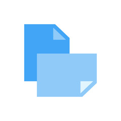 Poster - Two overlapping blue documents with curled corners representing file duplication or copy function icon